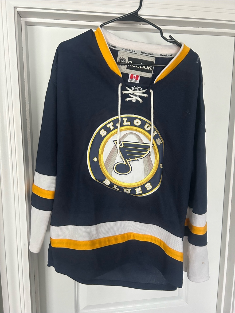 Reebok Navy, Gold & White St. Louis Blues Hockey Jersey